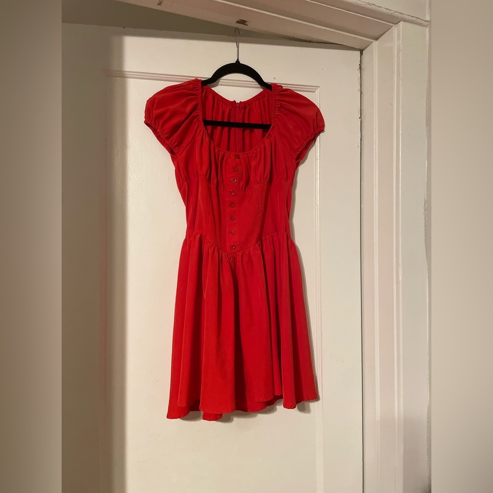Red Puff Sleeve Corset Waist Mini Dress
